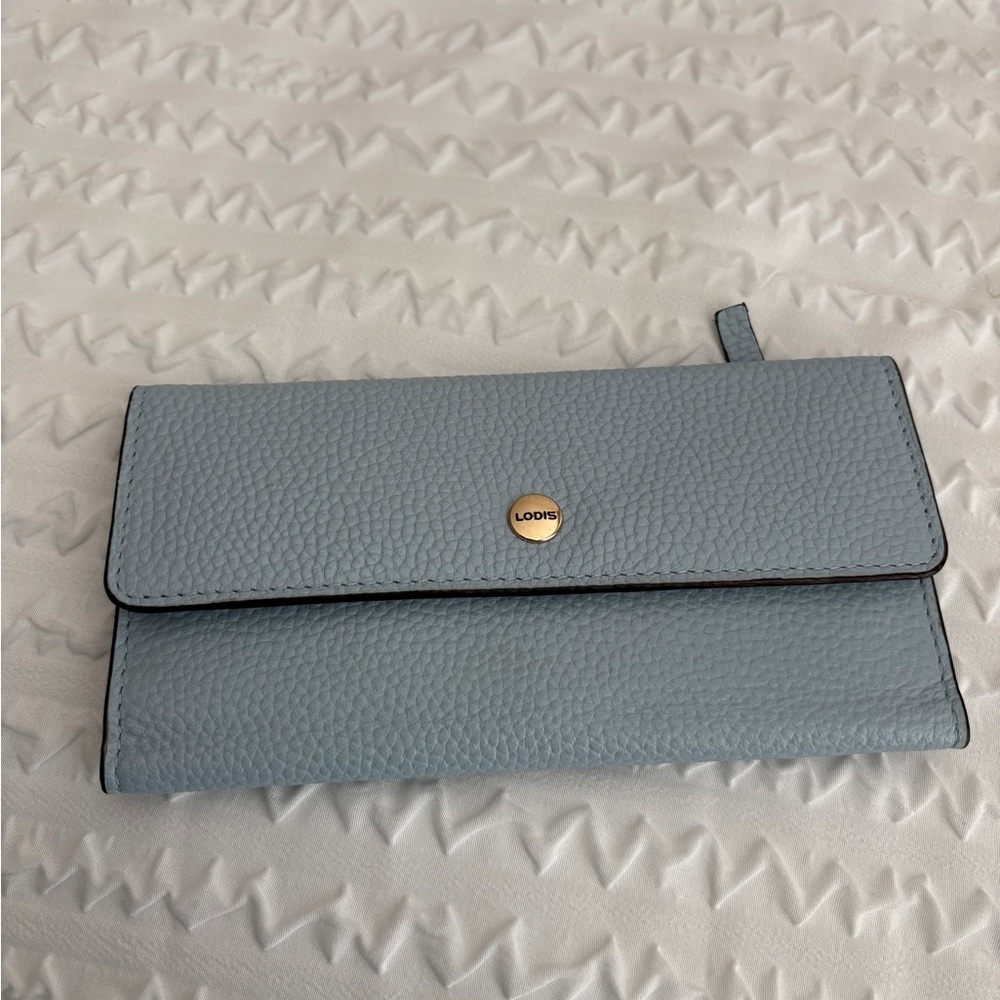 LODIS BLUE Kate Classic Pebbled Leather RFID Slim Large Flap Snap Wallet~UNIQUE